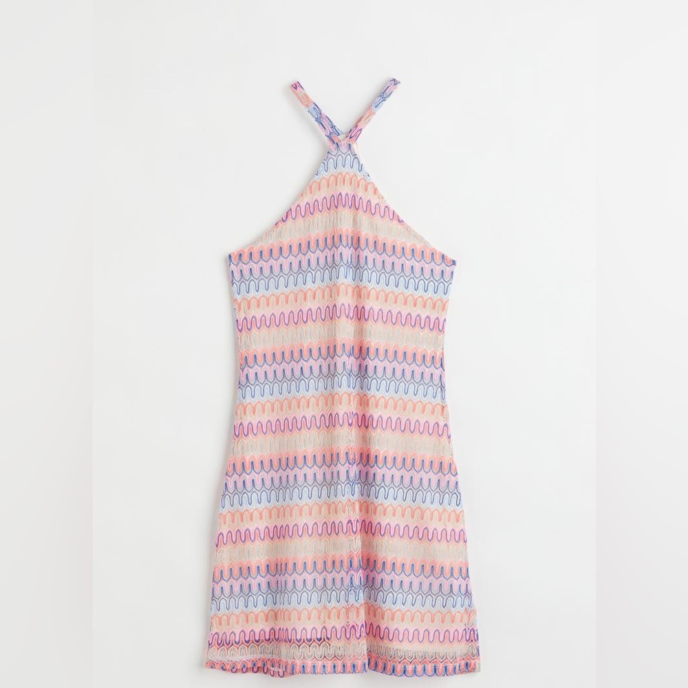 zig zag pattern knit tie back retro boho summer vacation dress size XL